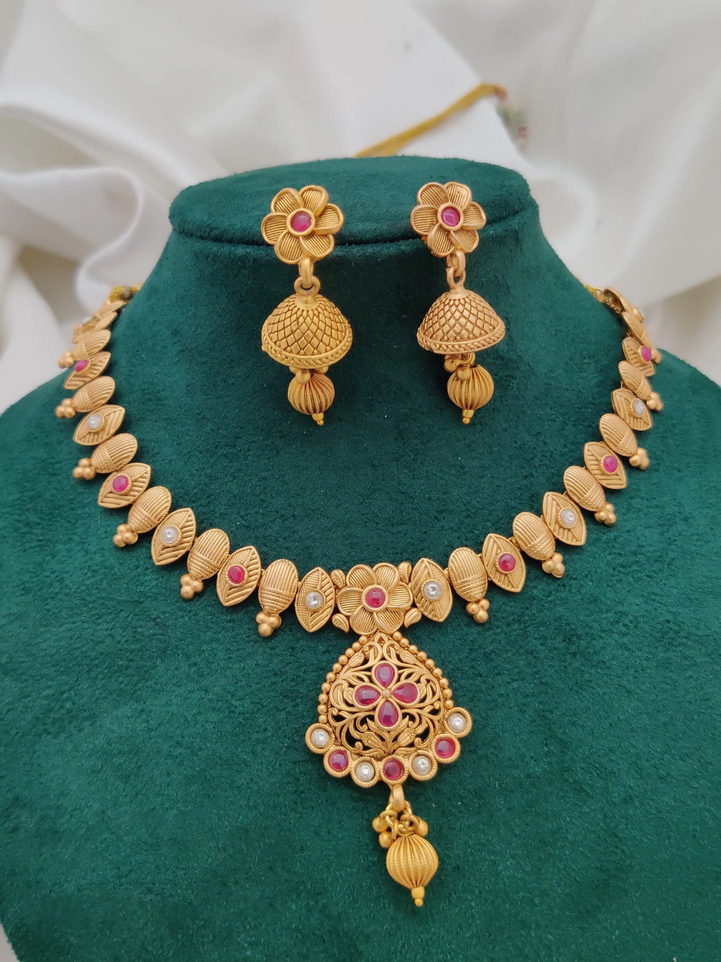 Buy Brass High Gold Long Necklace With Earrings