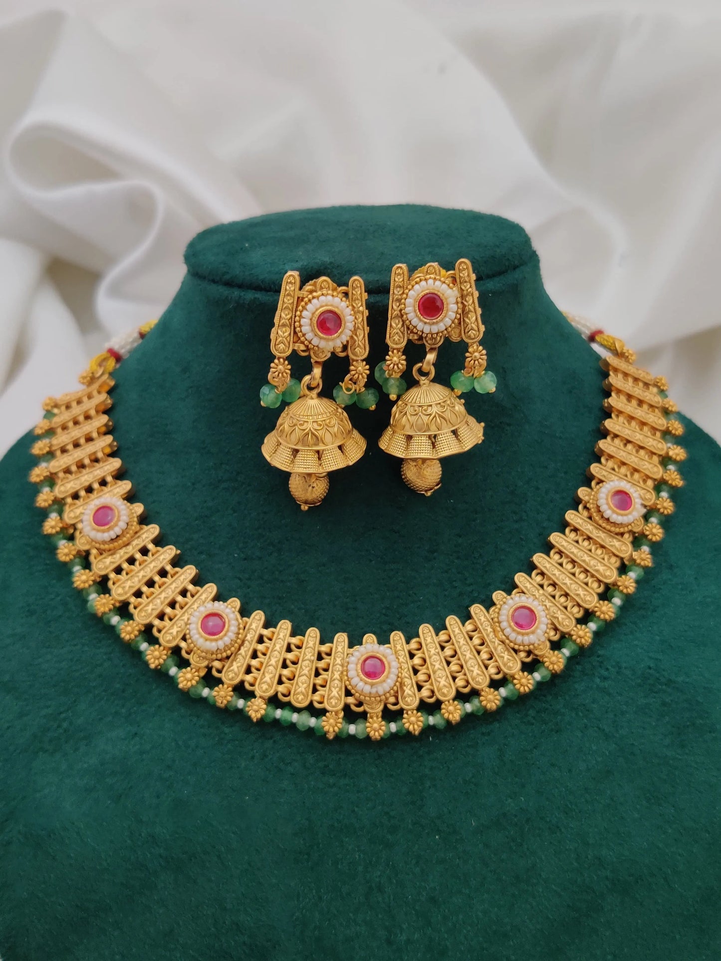 Brass High Gold Necklace Jewellery Set with Earrings For Women