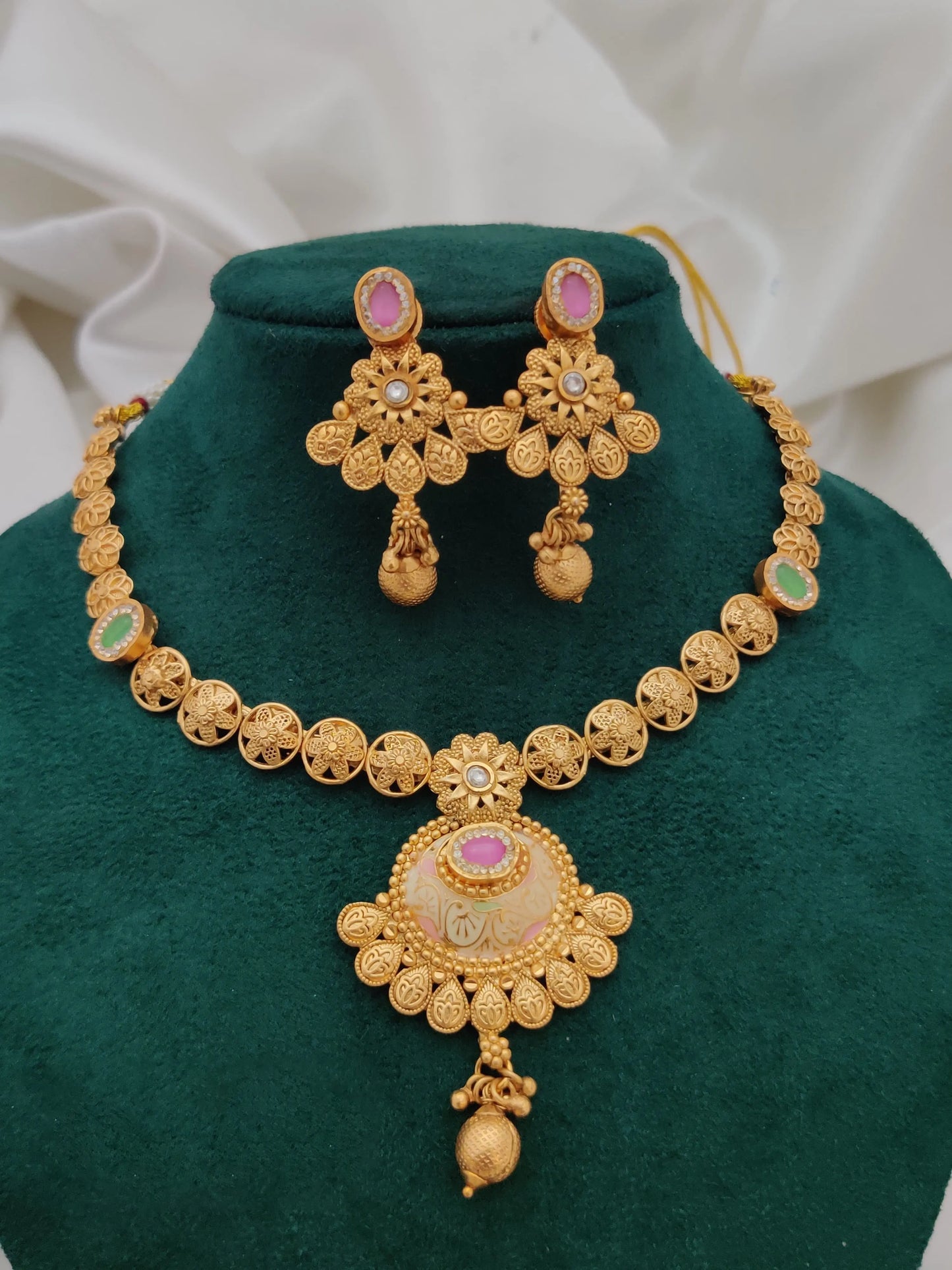 Traditional High Gold Necklace Design With Earrings Combo Set