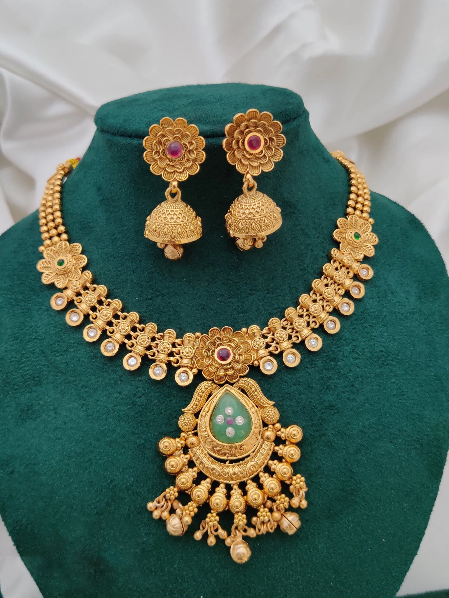 Latest Brass High Gold Necklace Design With Earrings For Women