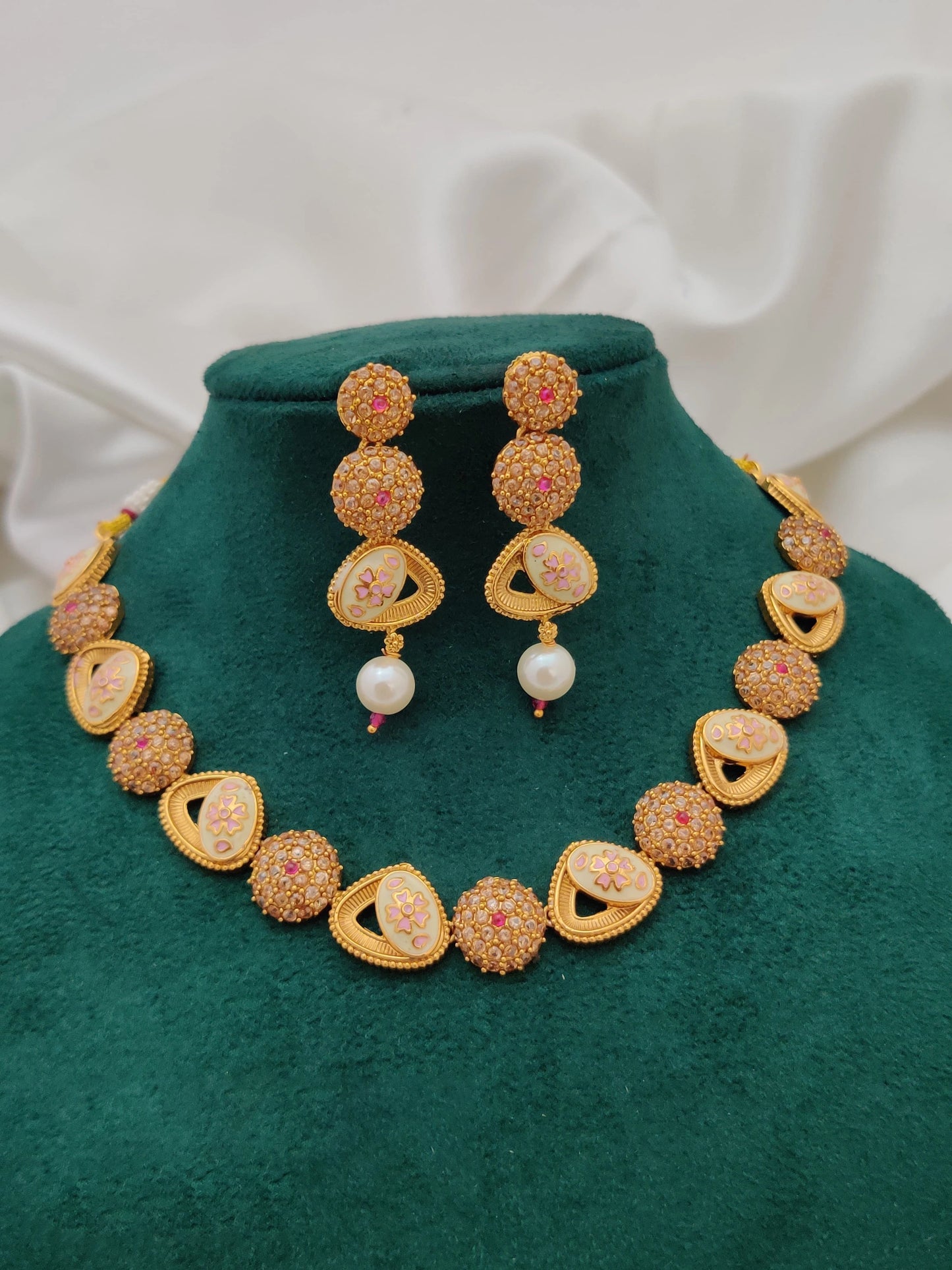 Buy Fancy Brass High Gold Necklace Set With Earrings For Women