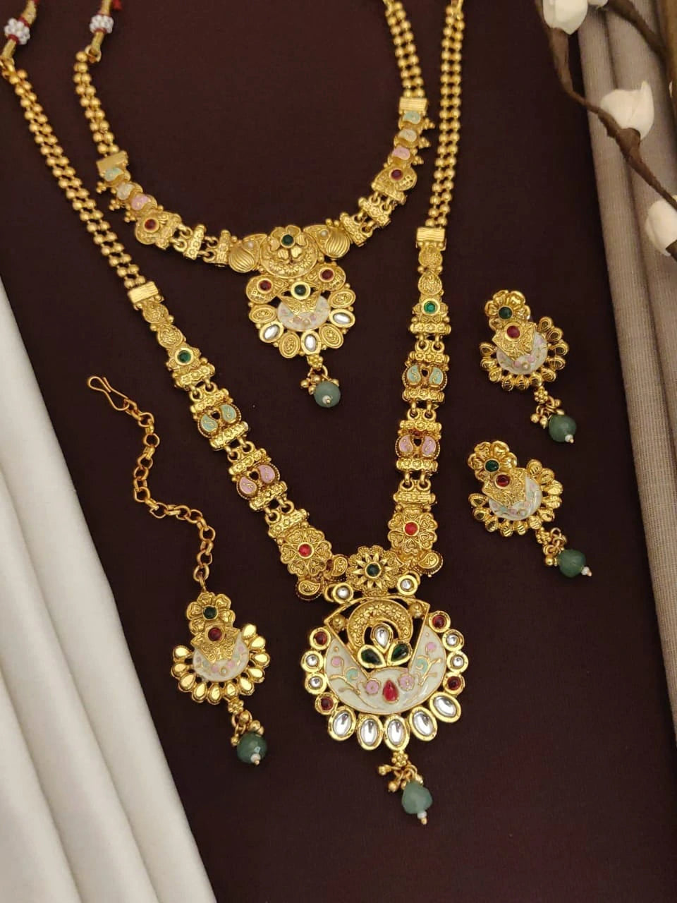 Rajwadi Nacklace Combo Set Earring And Maang Tikka | Jewellery Combo Set For Wedding