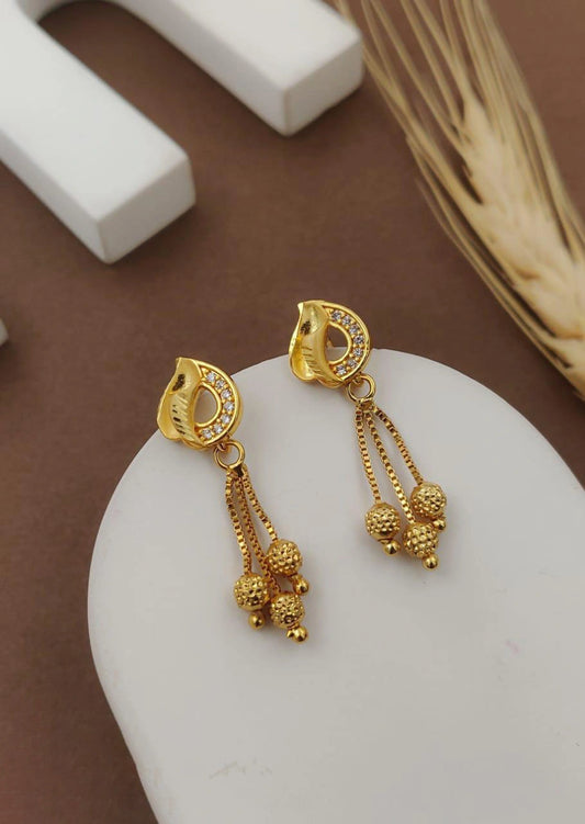 Antique Gold Plated Earrings | Leaf Motif with Dangling Beads