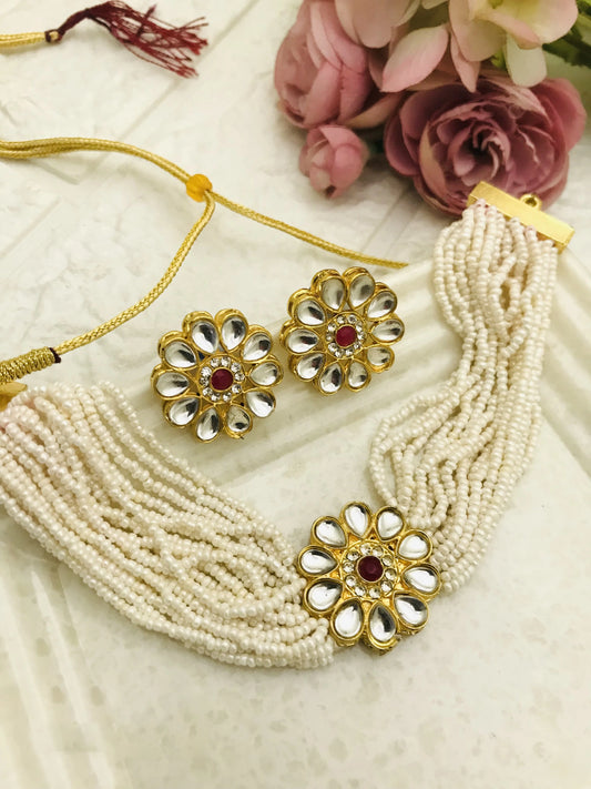 Moti Kundan Necklace | Kundan Earrings | Moti Kundan Set