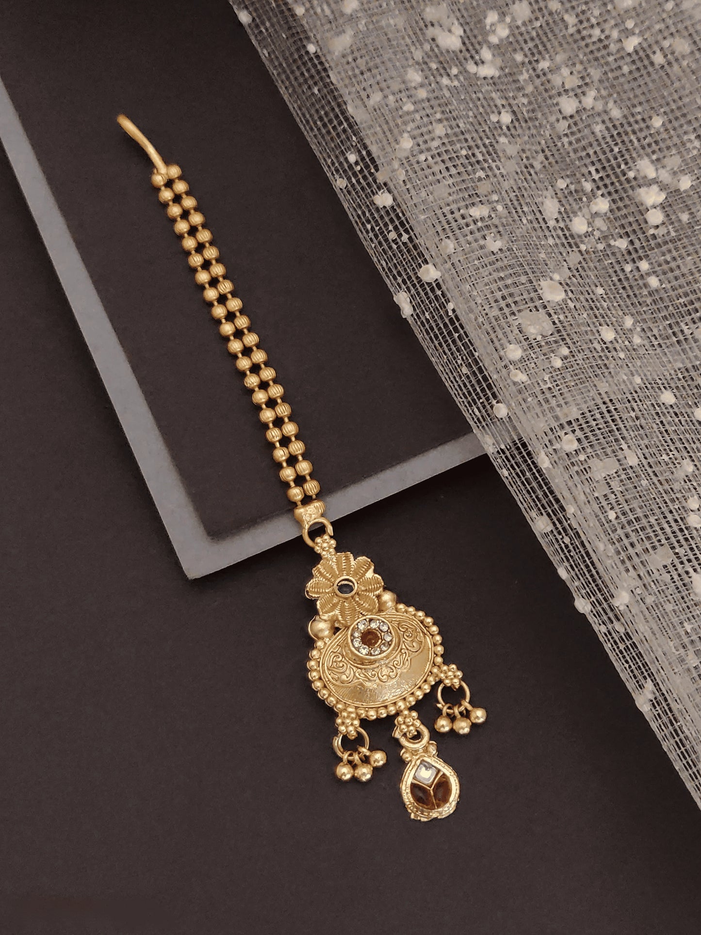 Floral Antique Gold Maang Tika 