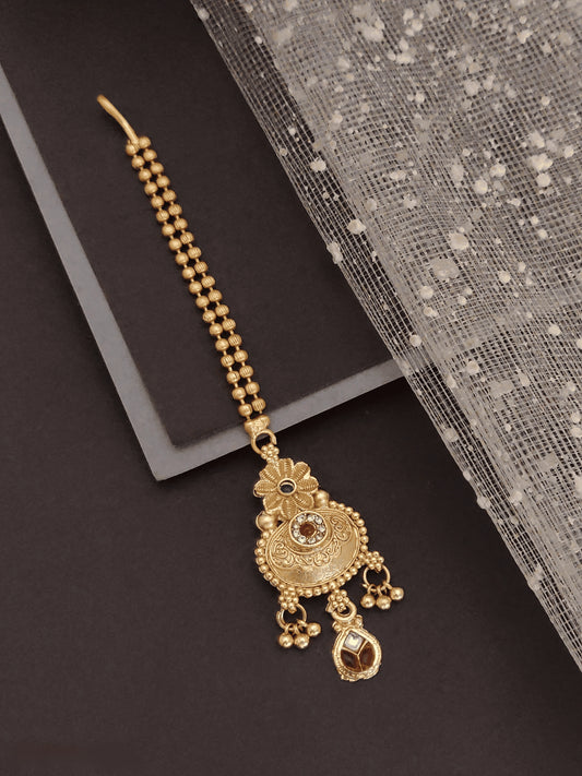 Floral Antique Gold Maang Tika 