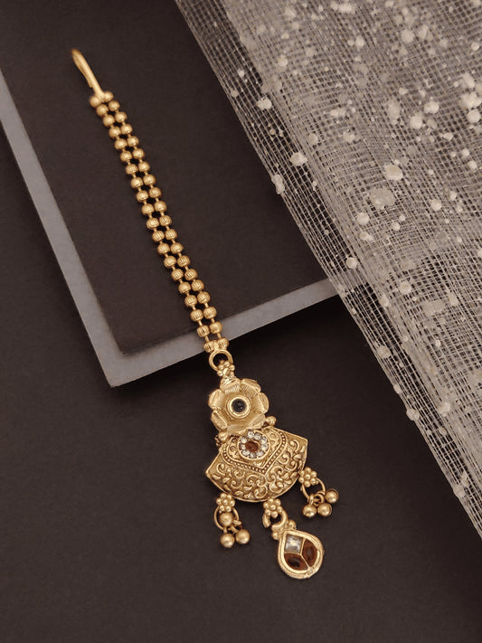 Antique Gold Floral Maang Tikka | Traditional Kundan Bridal Jewellery