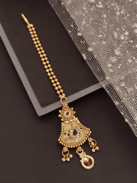 Antique Floral Gold Maang Tikka | Ethnic Bridal Forehead Ornament