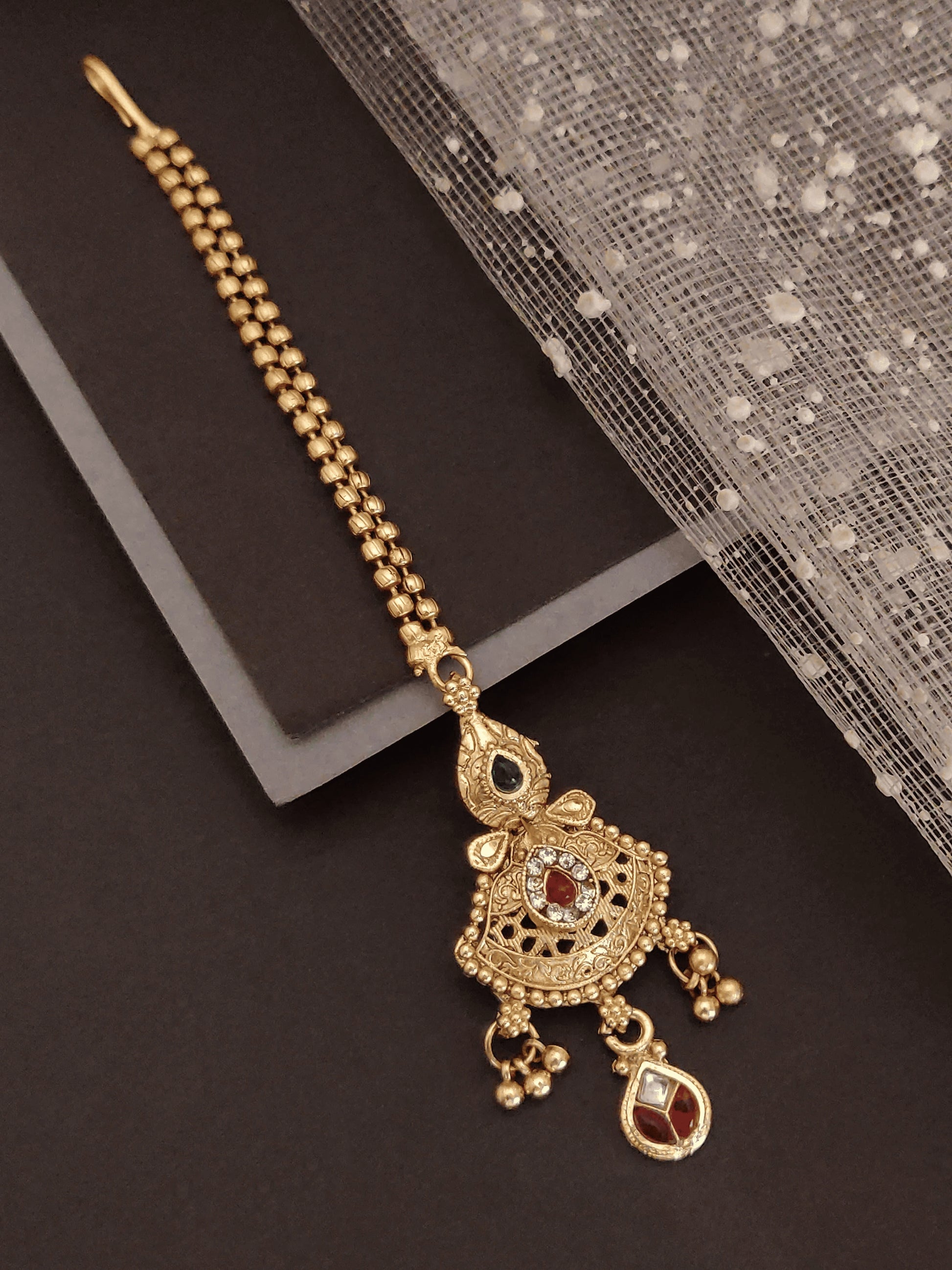 Designer Antique Gold Maang Tikka For Women