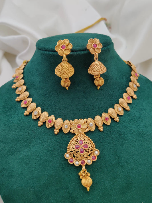Buy Brass High Gold Long Necklace With Earrings