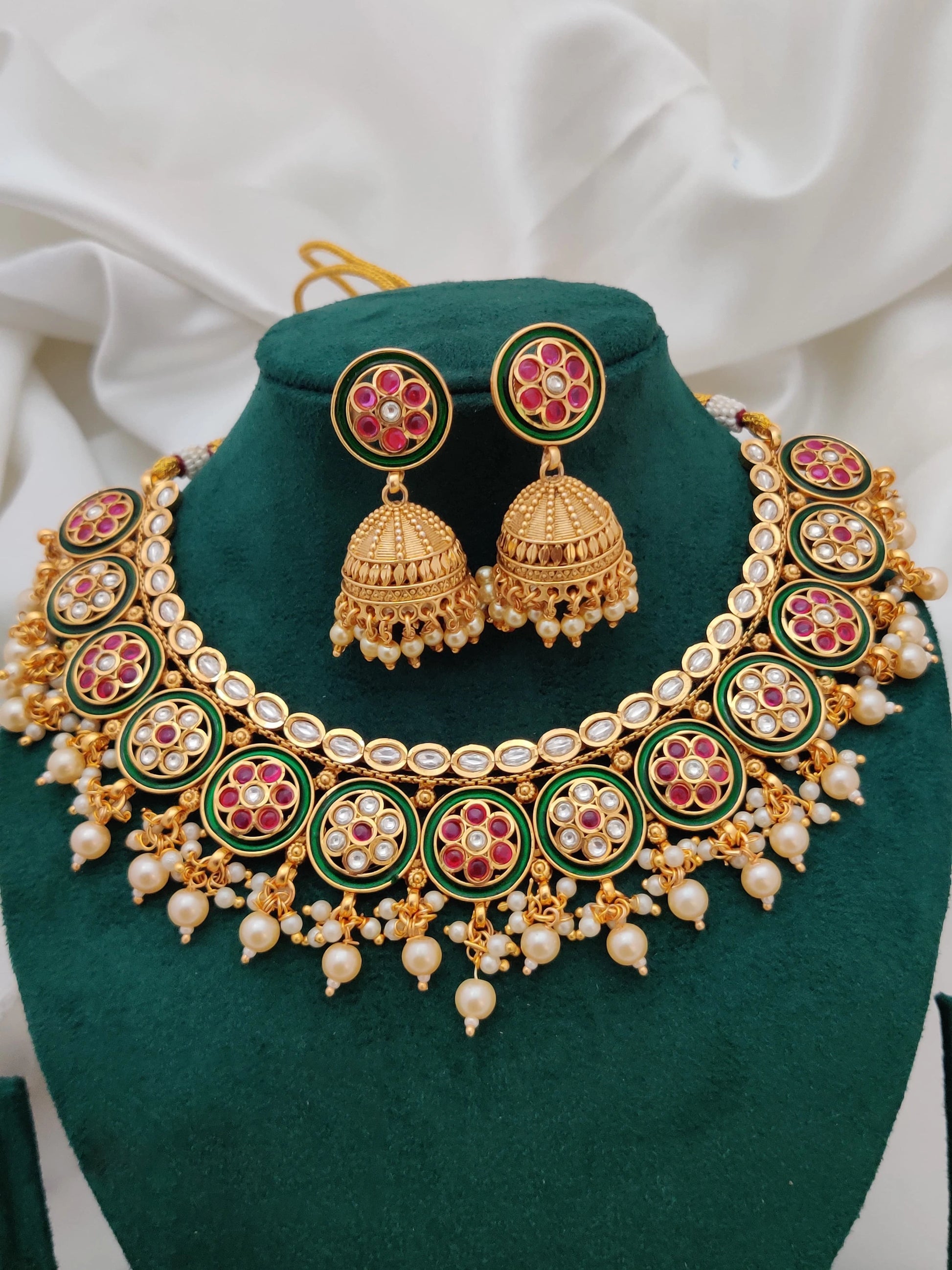 Buy Antique Neck Choker style High Gold Necklace Set With Jhumka