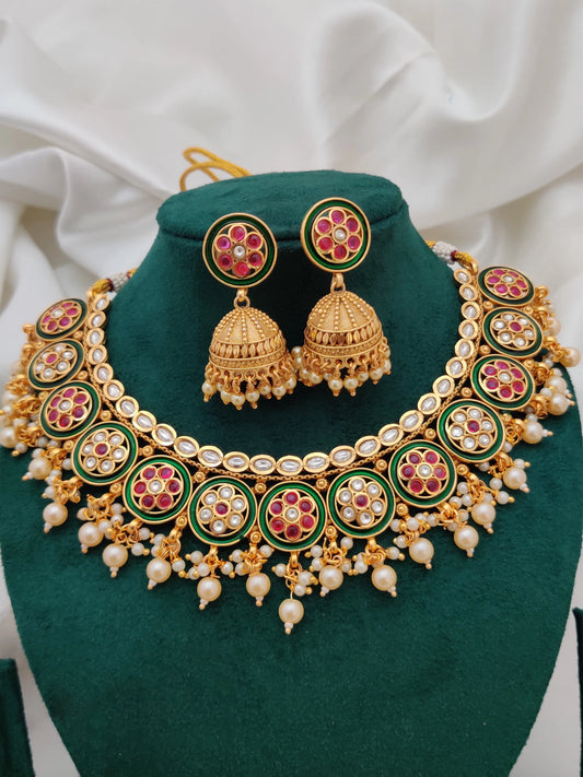 Buy Antique Neck Choker style High Gold Necklace Set With Jhumka