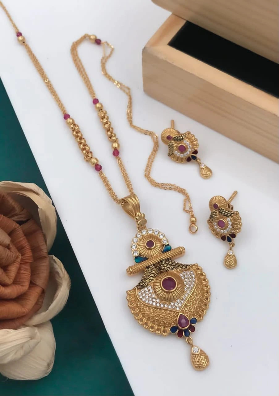 Gold Pendant | Gold Rajwadi Pendant | Pendant Set