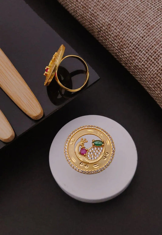Peacock Design AD Ring | AD Ring Gold For Women