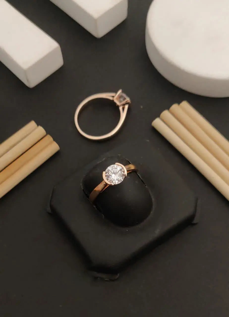 Gold Finish Solitaire AD Ring | Imitation AD Ring for Women