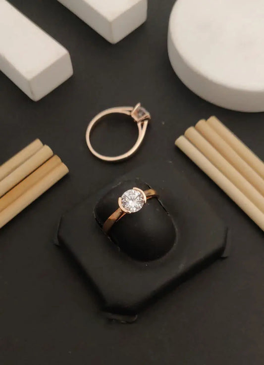 Gold Finish Solitaire AD Ring | Imitation AD Ring for Women