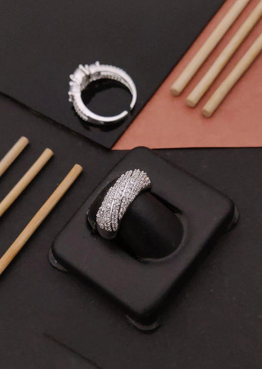 Trendy Silver Finish AD Band Ring | American Diamond Ring for Women
