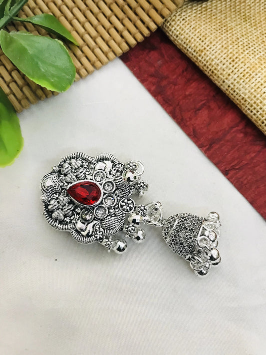 Silver Saree Pin With Red Stone | Saree Pin For Women