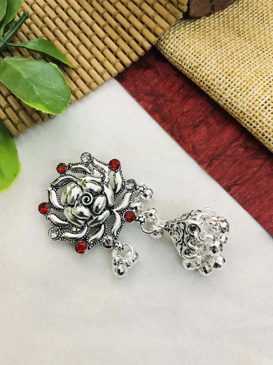 Beautiful Silver Rose Saree Pin With Red Stone | Saree Pin Design