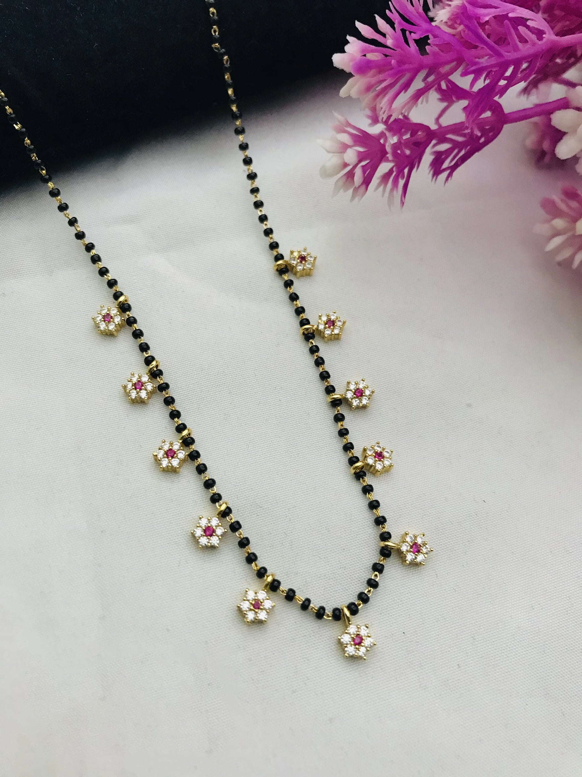 Flower Design Gold Diamond Tanmaniya Mangalsutra